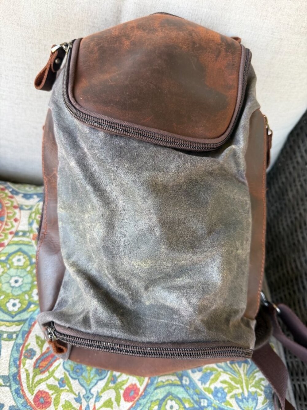 Waxed Canvas & Leather Sling Bag